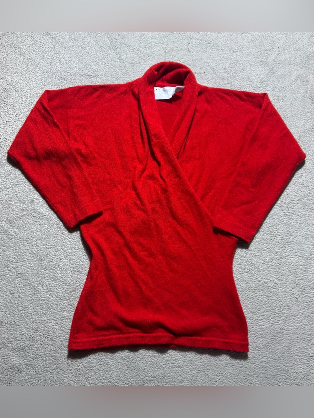 Belford Sweater Womens Small Red Faux Wrap 100% Cashmere Vintage Collared Knit